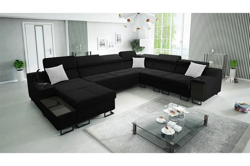 Galbally 5-sits Hörnsoffa Black - Møbler - Sofaer - Sovesofaer - Langsgående sovesofa