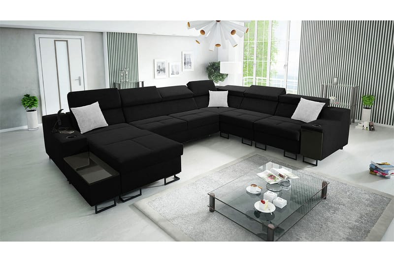 Galbally 5-sits Hörnsoffa NO_BRAND Black - Møbler - Sofaer - Sovesofaer - Langsgående sovesofa