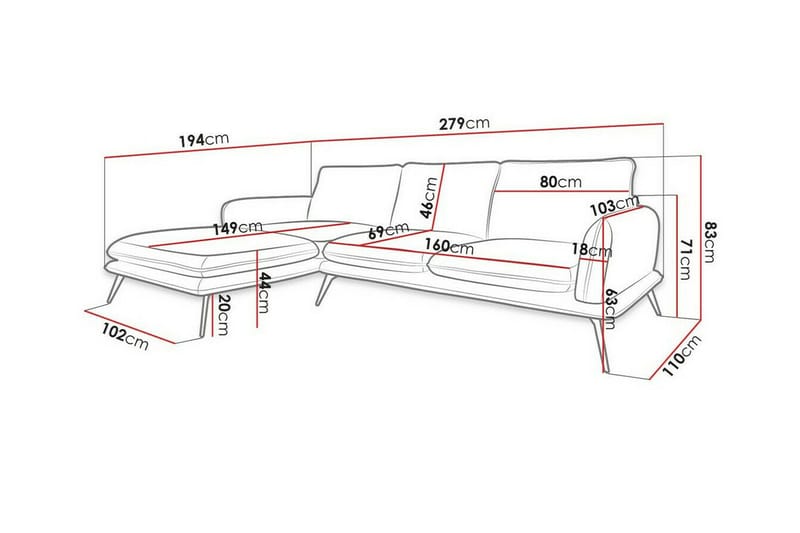 Graystone 3-sits Hörnsoffa Dark grey - Møbler - Sofaer - Sofaer med sjeselong - 3 seters sofa med divan