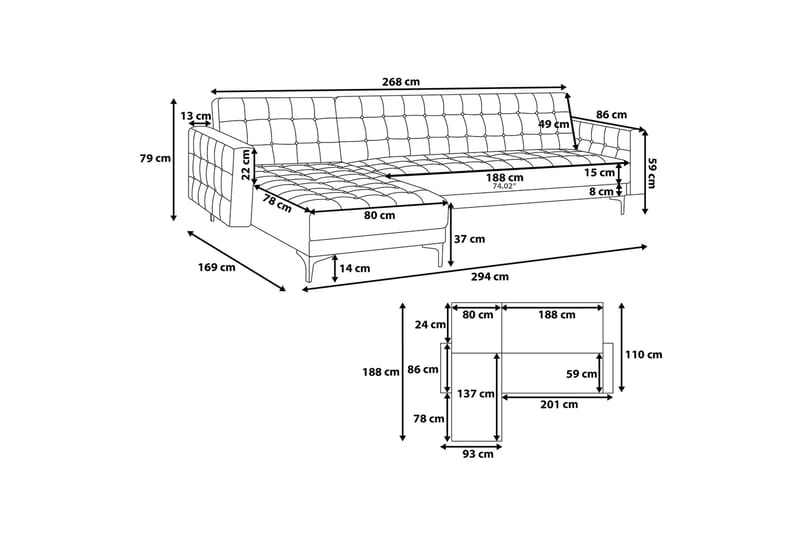 Hjørnesofa Aberdeen 267 cm - Brun - Møbler - Sofaer - Hjørnesofaer