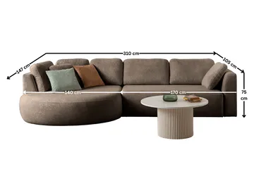 Hjørnesofa Atelier Del Sofa Venezia Venstre (310 x 75 x 105 cm) Mørk brun - Mørkebrun - Møbler - Sofaer - Hjørnesofaer
