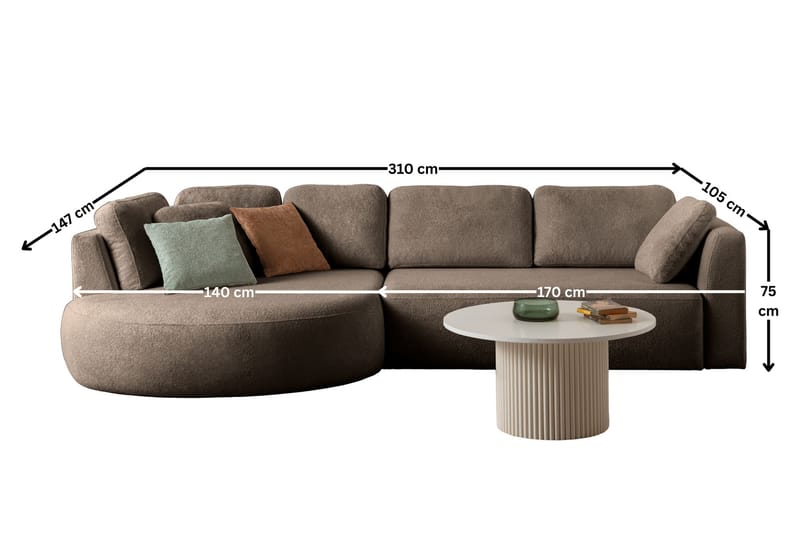 Hjørnesofa Atelier Del Sofa Venezia Venstre (310 x 75 x 105 cm) Mørk brun - Mørkebrun - Møbler - Sofaer - Hjørnesofaer