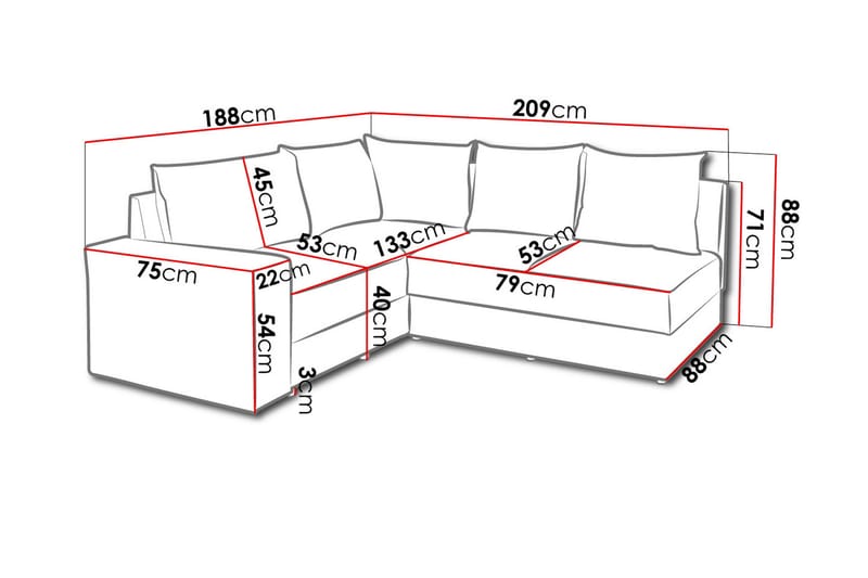 Hjørnesofa Bono 210x190x80 cm - Møbler - Sofaer - Hjørnesofaer