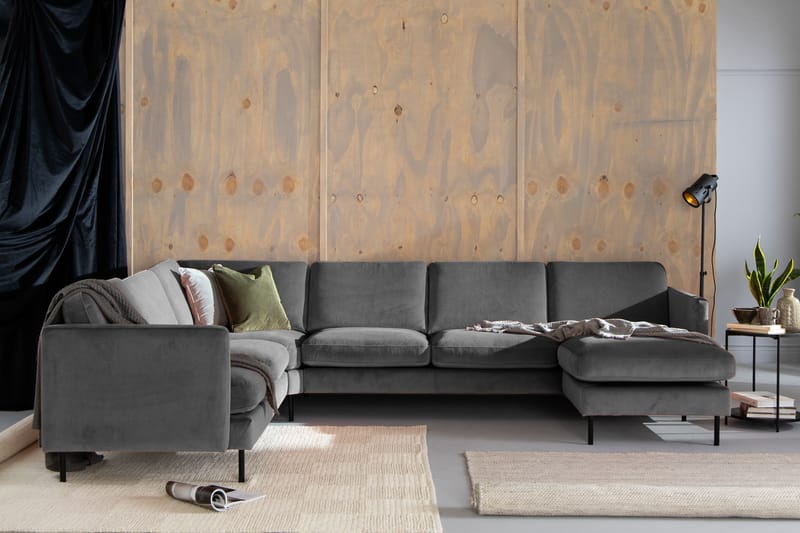 Hjørnesofa Elion med Divan Høyre Fløyel - Lysgrå - Møbler - Sofaer - Hjørnesofaer - Hjørnesofa med divan