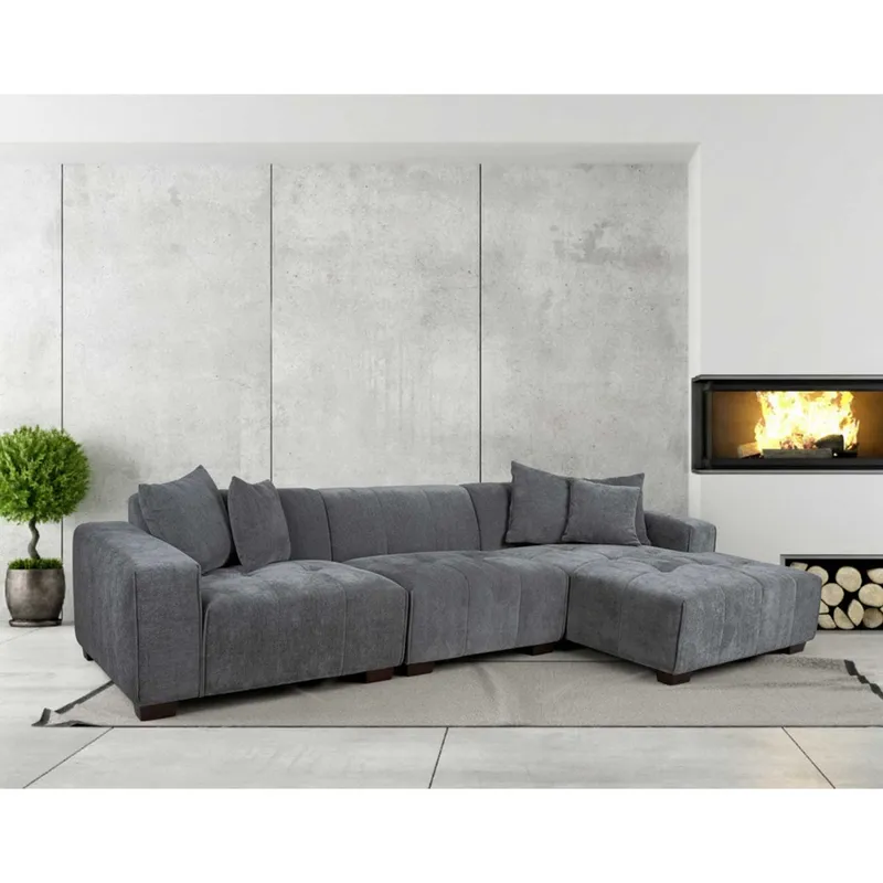 Hjørnesofa Hjelor Høyre - Grå - Møbler - Sofaer - Fløyelssofaer