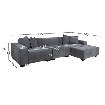 Hjørnesofa Hjelor Høyre - Grå - Møbler - Sofaer - Fløyelssofaer