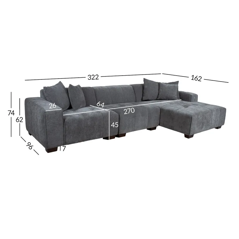 Hjørnesofa Hjelor Høyre - Grå - Møbler - Sofaer - Fløyelssofaer