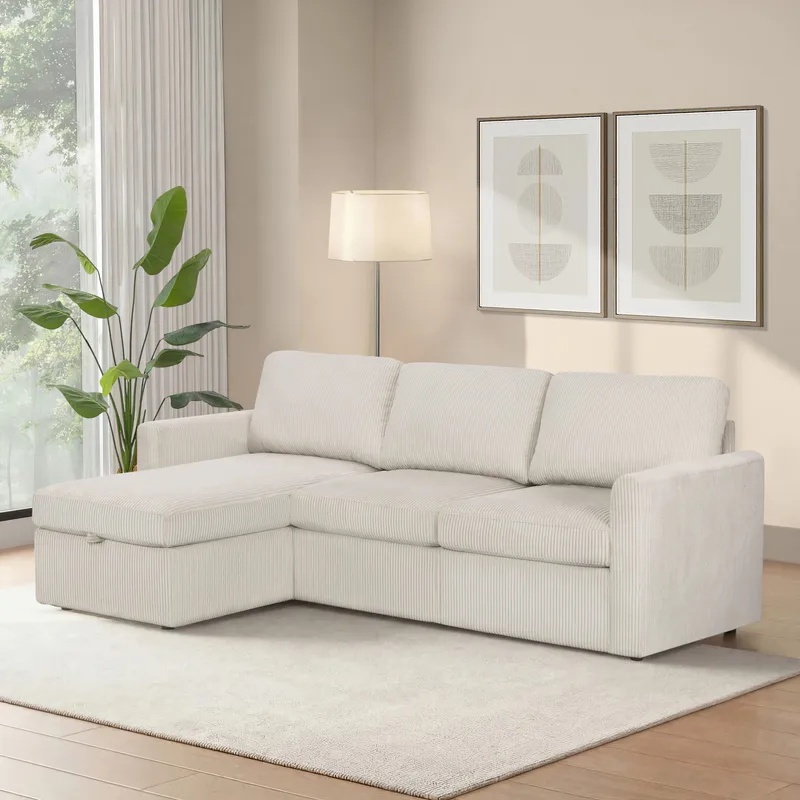 Hjørnesofa Loft24 Nordhus Krem Kordfløyel - Kremfarget - Møbler - Sofaer - Hjørnesofaer - Hjørnesofa med divan