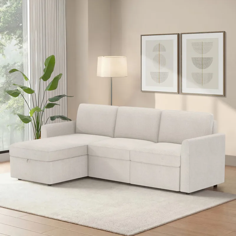Hjørnesofa Loft24 Nordhus Krem Løkkestoff - Kremfarget - Møbler - Sofaer - Hjørnesofaer - Hjørnesofa med divan