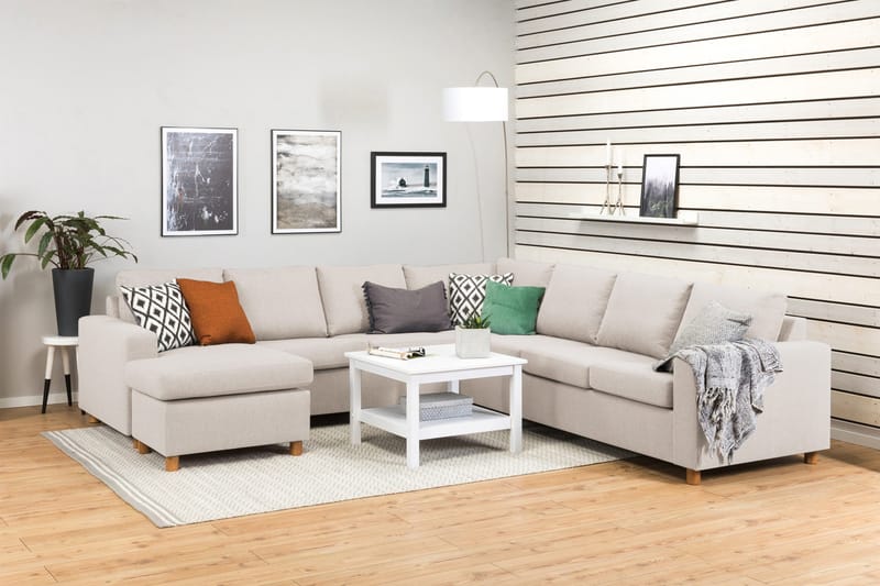 Crazy 6-seters Venstrevendt U-formet Large Hjørnesofa med Divan i Stoff - Beige - Møbler - Sofaer - Hjørnesofaer - Hjørnesofa med divan