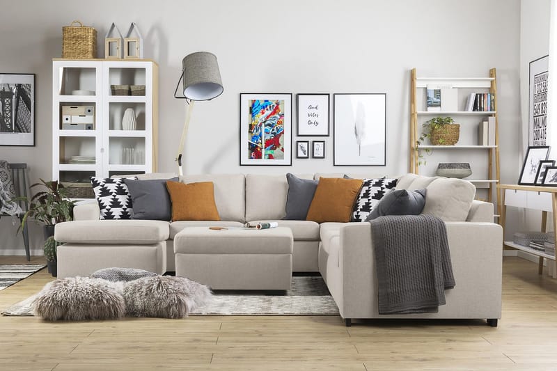 Crazy 6-seters Venstrevendt U-formet Large Hjørnesofa med Divan i Stoff - Beige - Møbler - Sofaer - Hjørnesofaer