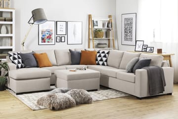 Crazy 6-seters Venstrevendt U-formet Large Hjørnesofa med Divan i Stoff - Beige - Møbler - Sofaer - Hjørnesofaer