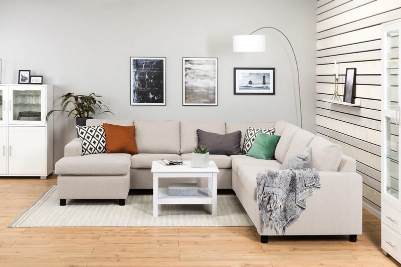 Crazy 6-seters Venstrevendt U-formet Large Hjørnesofa med Divan i Stoff - Beige - Møbler - Sofaer - Hjørnesofaer