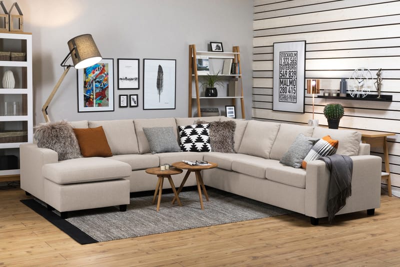 Crazy 6-seters Venstrevendt U-formet Large Hjørnesofa med Divan i Stoff - Beige - Møbler - Sofaer - Hjørnesofaer - Hjørnesofa med divan