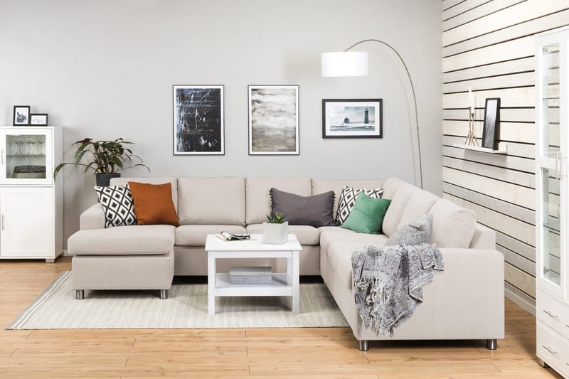 Crazy 6-seters Venstrevendt U-formet Large Hjørnesofa med Divan i Stoff - Beige - Møbler - Sofaer - Hjørnesofaer