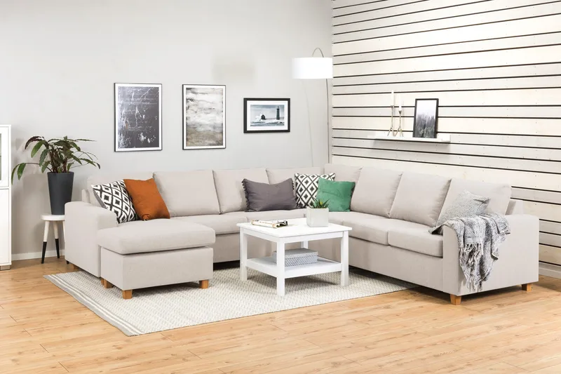 Crazy 6-seters Venstrevendt U-formet Large Hjørnesofa med Divan i Stoff - Beige - Møbler - Sofaer - Hjørnesofaer - Hjørnesofa med divan