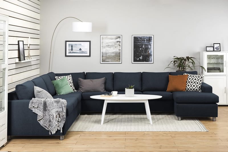 Crazy 7-seters Høyrevendt U-formet XX-Large Hjørnesofa med Divan i Stoff - Blå - Møbler - Sofaer - Hjørnesofaer - Hjørnesofa med divan