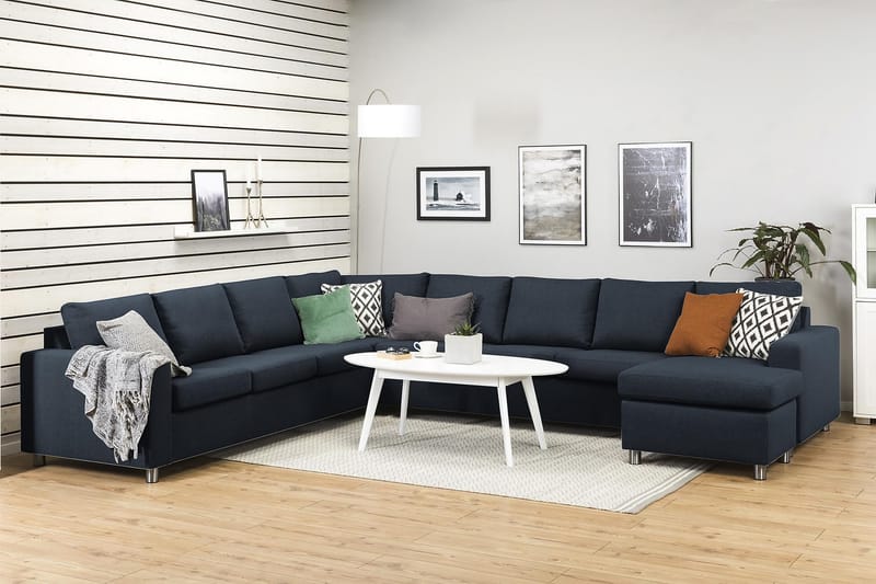 Crazy 7-seters Høyrevendt U-formet XX-Large Hjørnesofa med Divan i Stoff - Blå - Møbler - Sofaer - Hjørnesofaer - Hjørnesofa med divan