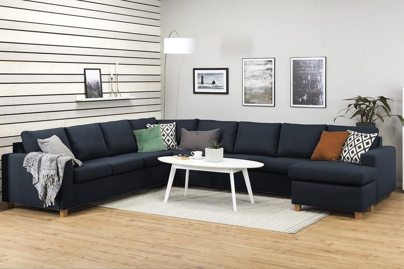 Crazy 7-seters Høyrevendt U-formet XX-Large Hjørnesofa med Divan i Stoff - Blå - Møbler - Sofaer - Hjørnesofaer - Hjørnesofa med divan