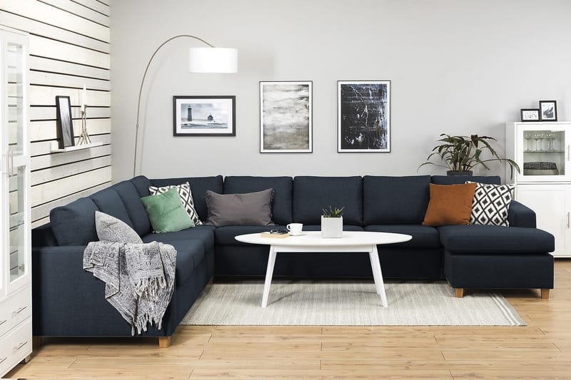 Crazy 7-seters Høyrevendt U-formet XX-Large Hjørnesofa med Divan i Stoff - Blå - Møbler - Sofaer - Hjørnesofaer - Hjørnesofa med divan