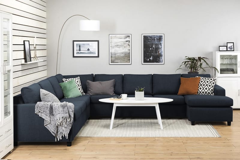 Crazy 7-seters Høyrevendt U-formet XX-Large Hjørnesofa med Divan i Stoff - Blå - Møbler - Sofaer - Hjørnesofaer - Hjørnesofa med divan