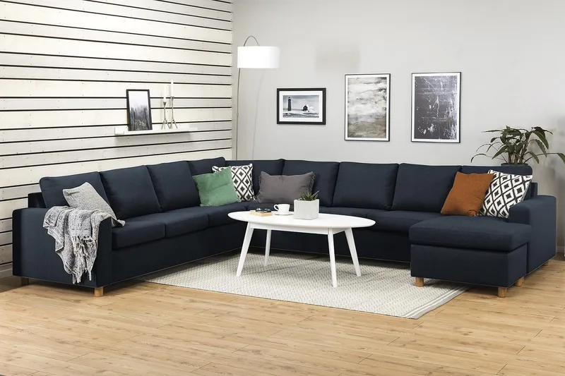 Crazy 7-seters Høyrevendt U-formet XX-Large Hjørnesofa med Divan i Stoff - Blå - Møbler - Sofaer - Hjørnesofaer - Hjørnesofa med divan