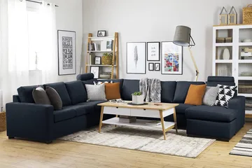 Crazy 7-seters Høyrevendt U-formet XX-Large Hjørnesofa med Divan i Stoff - Blå - Møbler - Sofaer - Hjørnesofaer - Hjørnesofa med divan