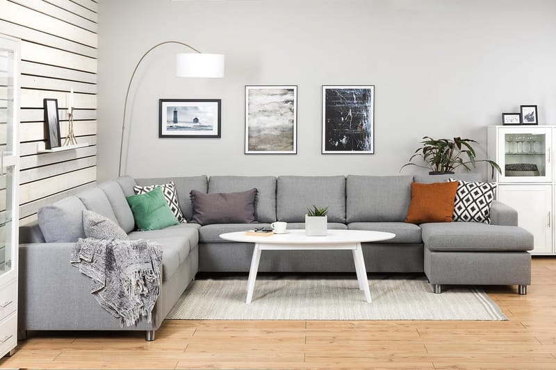 Crazy 7-seters Høyrevendt U-formet XX-Large Hjørnesofa med Divan i Stoff - Grå - Møbler - Sofaer - Hjørnesofaer - Hjørnesofa med divan