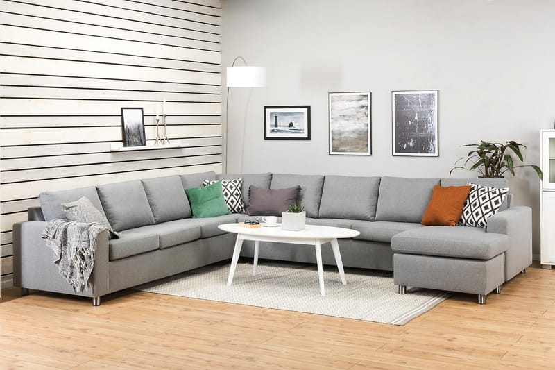 Crazy 7-seters Høyrevendt U-formet XX-Large Hjørnesofa med Divan i Stoff - Grå - Møbler - Sofaer - Hjørnesofaer - Hjørnesofa med divan