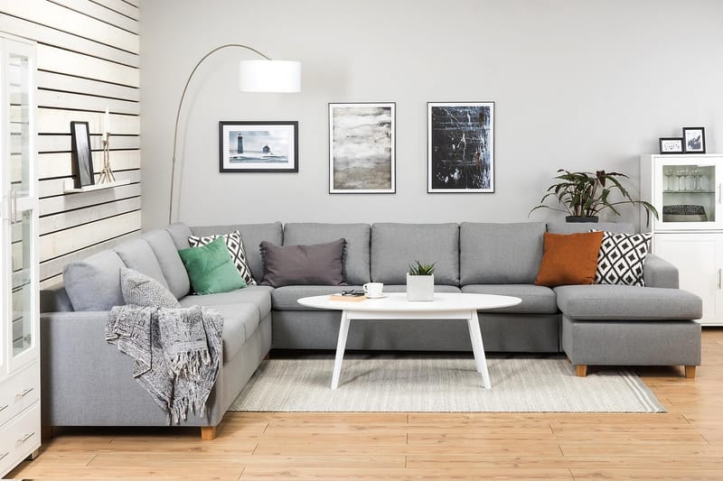 Crazy 7-seters Høyrevendt U-formet XX-Large Hjørnesofa med Divan i Stoff - Grå - Møbler - Sofaer - Hjørnesofaer - Hjørnesofa med divan