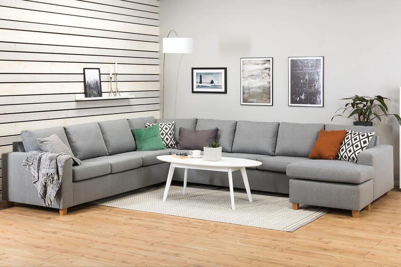 Crazy 7-seters Høyrevendt U-formet XX-Large Hjørnesofa med Divan i Stoff - Grå - Møbler - Sofaer - Hjørnesofaer - Hjørnesofa med divan