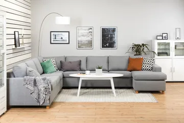 Crazy 7-seters Høyrevendt U-formet XX-Large Hjørnesofa med Divan i Stoff - Grå - Møbler - Sofaer - Hjørnesofaer - Hjørnesofa med divan