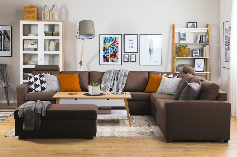 Crazy 7-seters Vendbar L-formet XX-Large Hjørnesofa i Stoff - Brun - Møbler - Sofaer - Hjørnesofaer