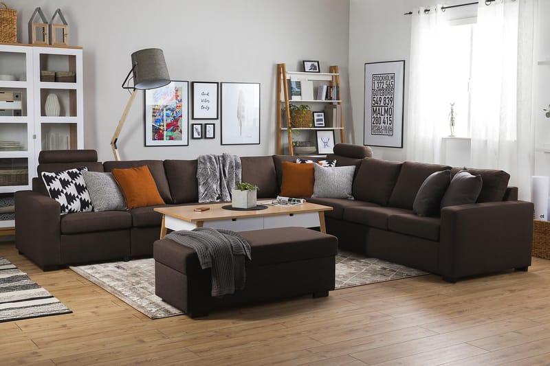 Crazy 7-seters Vendbar L-formet XX-Large Hjørnesofa i Stoff - Brun - Møbler - Sofaer - Hjørnesofaer