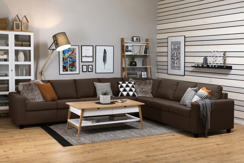Crazy 7-seters Vendbar L-formet XX-Large Hjørnesofa i Stoff - Brun - Møbler - Sofaer - Hjørnesofaer