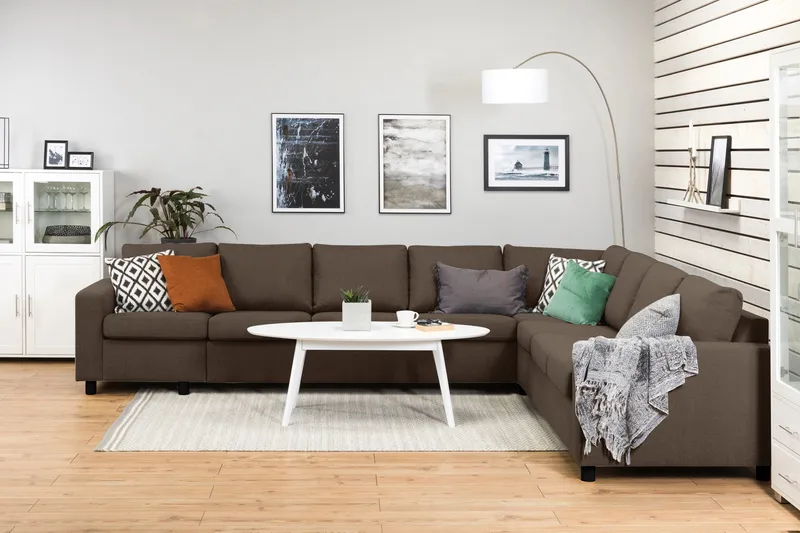 Crazy 7-seters Vendbar L-formet XX-Large Hjørnesofa i Stoff - Brun - Møbler - Sofaer - Hjørnesofaer