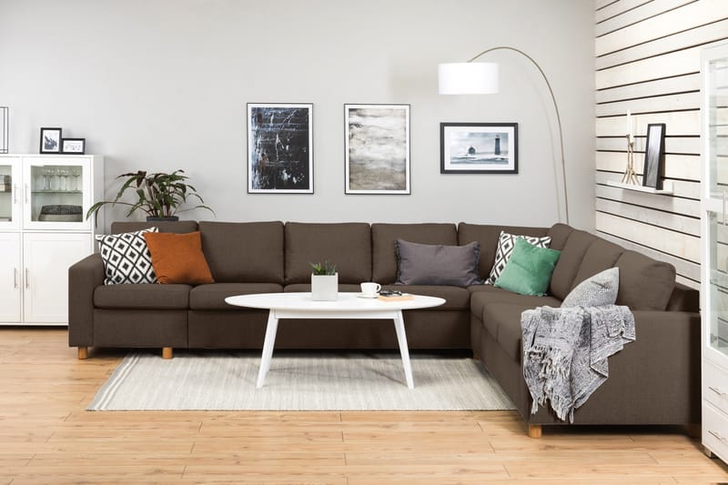 Crazy 7-seters Vendbar L-formet XX-Large Hjørnesofa i Stoff - Brun - Møbler - Sofaer - Hjørnesofaer