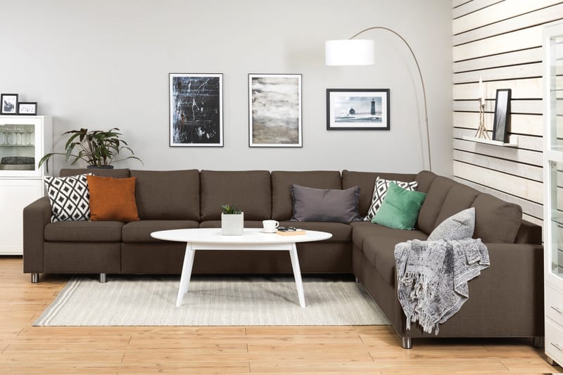 Crazy 7-seters Vendbar L-formet XX-Large Hjørnesofa i Stoff - Brun - Møbler - Sofaer - Hjørnesofaer
