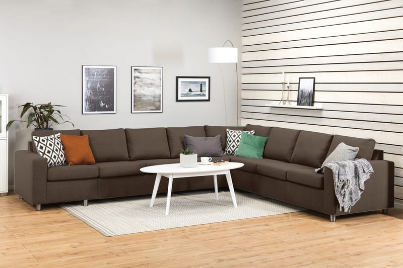 Crazy 7-seters Vendbar L-formet XX-Large Hjørnesofa i Stoff - Brun - Møbler - Sofaer - Hjørnesofaer