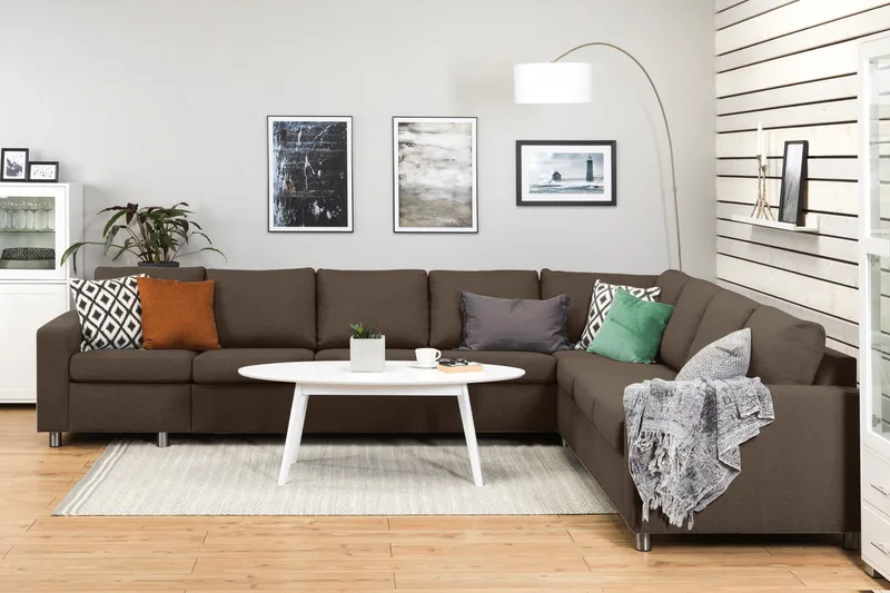 Crazy 7-seters Vendbar L-formet XX-Large Hjørnesofa i Stoff - Brun - Møbler - Sofaer - Hjørnesofaer