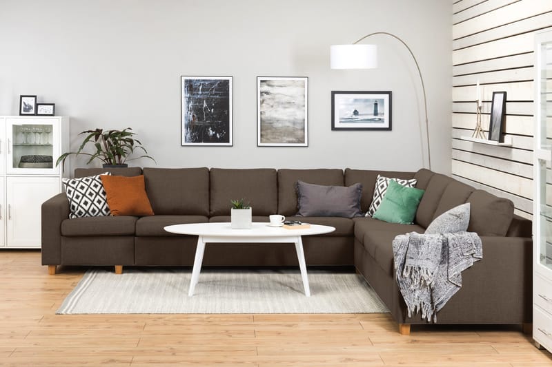 Crazy 7-seters Vendbar L-formet XX-Large Hjørnesofa i Stoff - Brun - Møbler - Sofaer - Hjørnesofaer