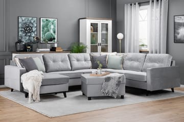 Monroe 5-seters Vendbar U-formet Hjørnesofa med Divan i Fløyel - Lys grå - Møbler - Sofaer - Hjørnesofaer - Hjørnesofa med divan