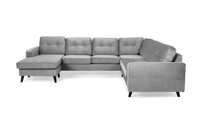 Monroe 5-seters Vendbar U-formet Hjørnesofa med Divan i Fløyel - Lys grå - Møbler - Sofaer - Hjørnesofaer - Hjørnesofa med divan