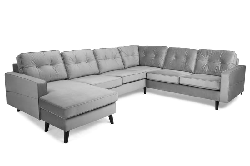 Monroe 5-seters Vendbar U-formet Hjørnesofa med Divan i Fløyel - Lys grå - Møbler - Sofaer - Hjørnesofaer - Hjørnesofa med divan