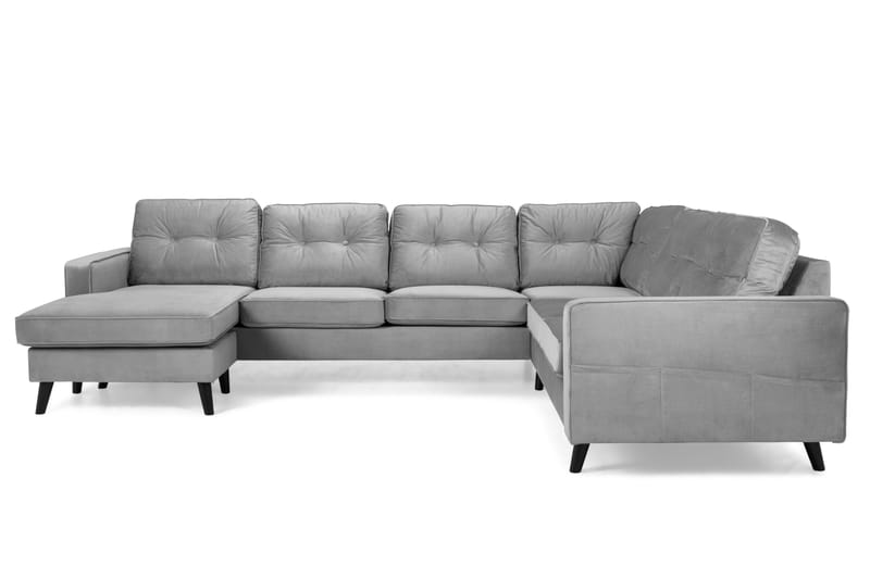 Monroe 5-seters Vendbar U-formet Hjørnesofa med Divan i Fløyel - Lys grå - Møbler - Sofaer - Hjørnesofaer - Hjørnesofa med divan