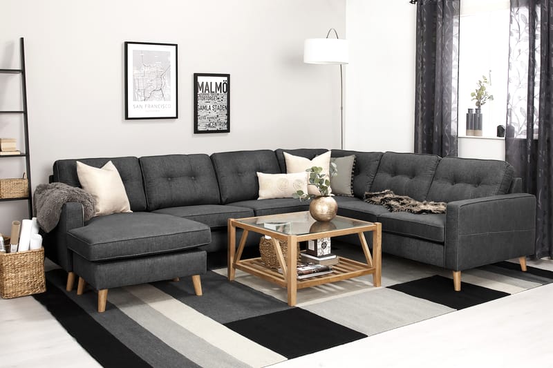 Hjørnesofa Miller med Divan Vendbar Vaskbart Stoff - Mørkgrå - Møbler - Sofaer - Hjørnesofaer - Hjørnesofa med divan