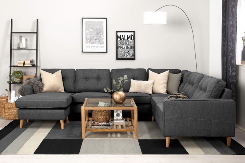 Hjørnesofa Miller med Divan Vendbar Vaskbart Stoff - Mørkgrå - Møbler - Sofaer - Hjørnesofaer - Hjørnesofa med divan