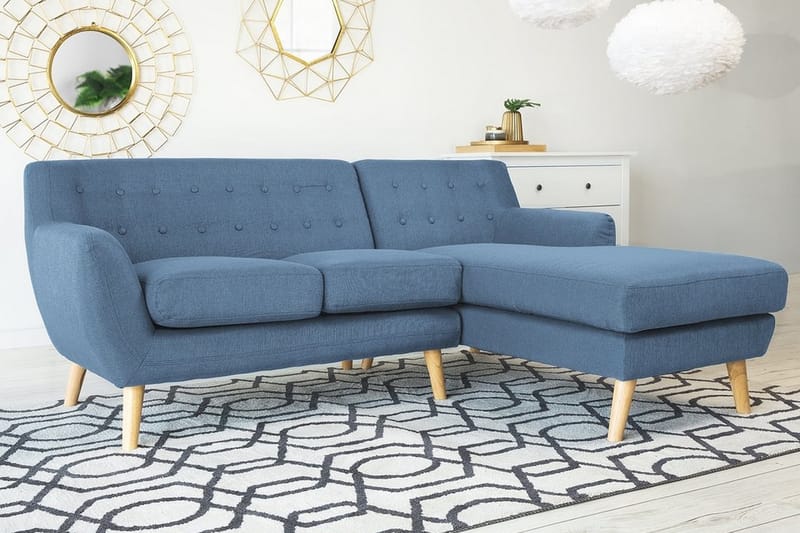 Hjørnesofa Motala 140 cm - Blå - 3 seters sofa med divan - Sofaer med sjeselong