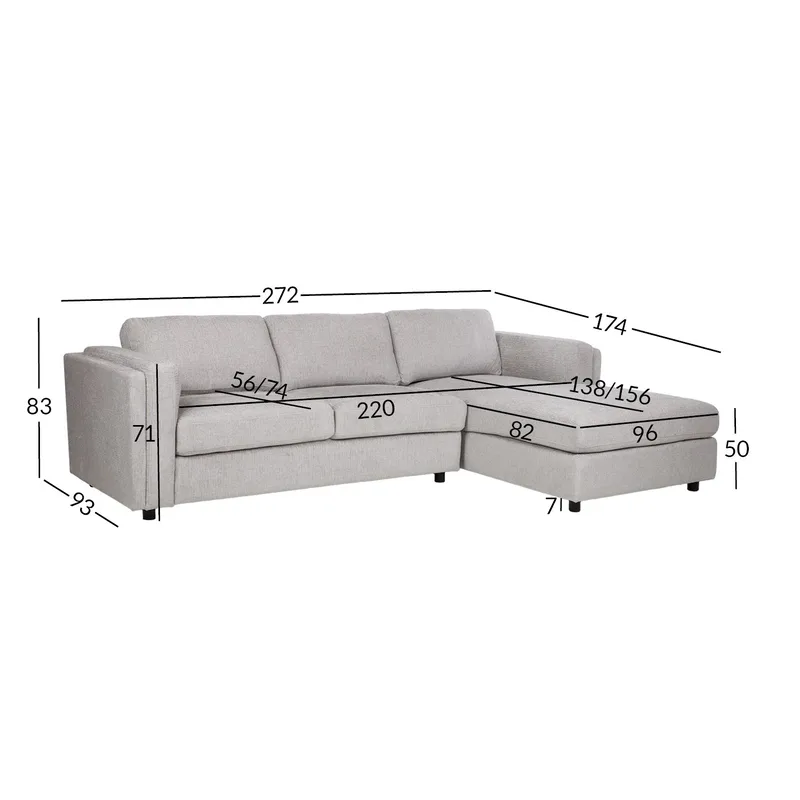 Hjørnesofa Ulnora Høyre - Grå - Møbler - Sofaer - Hjørnesofaer - Hjørnesofa med divan