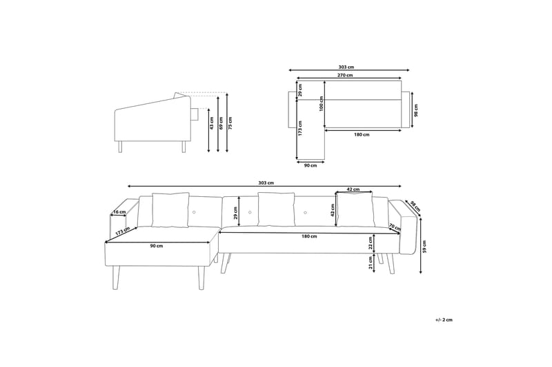 Hjørnesofa Vadso 303 cm - Blå - Hjørnesofaer